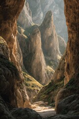 Obraz premium Mountain gorge, sunlight through rock