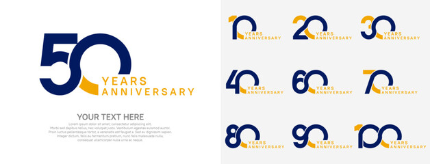 Anniversary logo set vector design, blue and yellow color for celebration event