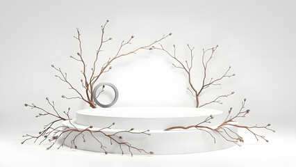 Minimalist Nature Display with Sculptural Twigs and White Pedestal