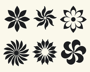 Botanical Bliss A Collection of Six Striking Black Floral Designs on a Creamy Off White Canvas Displaying Simplicity and Elegance