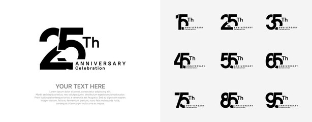 Anniversary logo set vector design, black color for celebration event