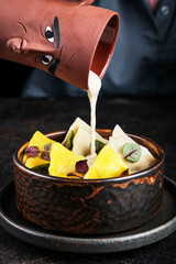 Artistic Presentation of Traditional Asian Cuisine Featuring a Unique and