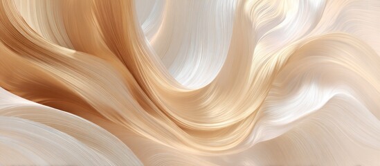 Abstract painting featuring flowing shapes in shades of beige, cream, and light brown colors