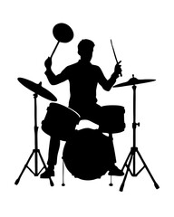 Dynamic drummer silhouette playing with passion, perfect for music events and creative projects with rhythm