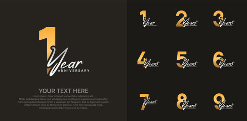 Anniversary logo set vector design, gold and silver color for celebration event