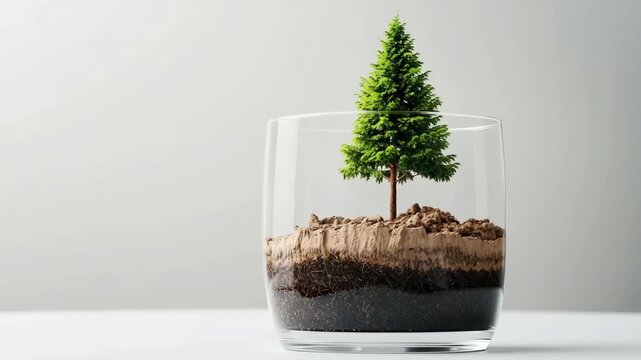 Miniature Tree Glass Container Soil Nature Growth Environment Green Isolated Concept Freshness Peaceful Eco Friendly Clean