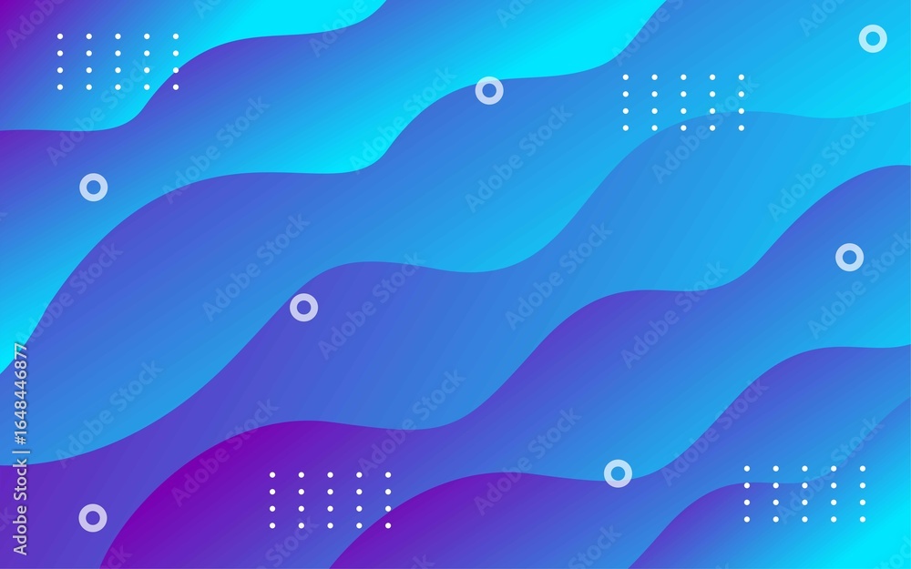 Poster this abstract image features waves dots and circles with a blue purple gradient.