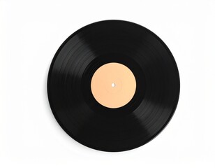 Flat Lay Close up of Black Vinyl Record on White Background