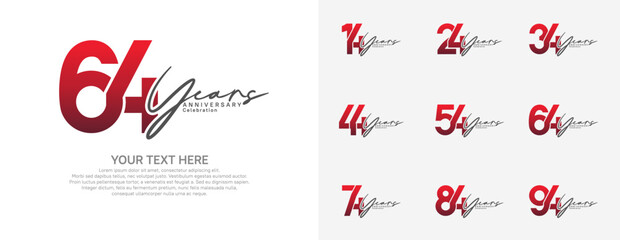 Anniversary logo set vector design, red and black color for celebration event