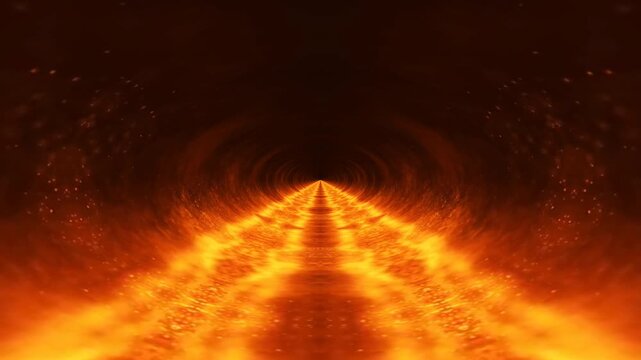 animation features a glowing, fiery tunnel with a  The tunnel is filled with bright, energetic orange-yellow flows moving forward, creating a dynamic and futuristic ef