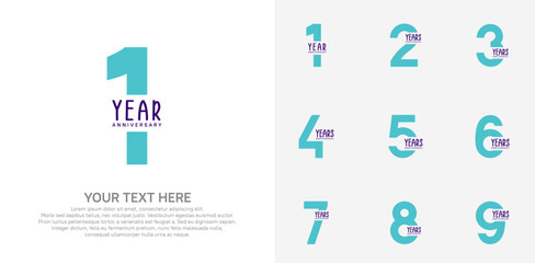 Anniversary logo set vector design, blue color for celebration event