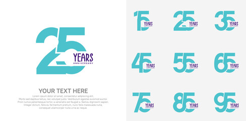 Anniversary logo set vector design, blue color for celebration event