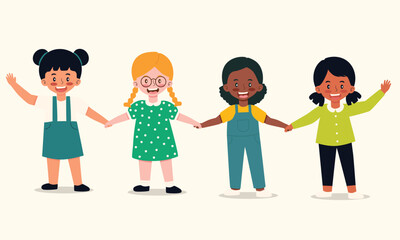 Obraz premium appy Girls of Different Skin Colors Holding Hands