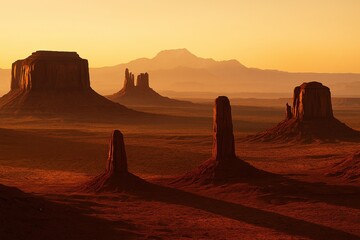 Monument Valley Buttes at Sunset Golden Hour