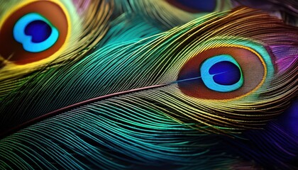 Obraz premium Peacock Feather Wallpaper - Detailed Bird Feather Background for Krishna Janmashtami