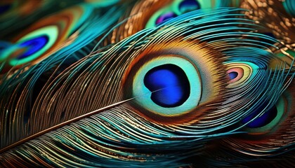 Fototapeta premium Peacock Feather Wallpaper - Detailed Bird Feather Background for Krishna Janmashtami