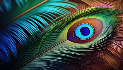 Fototapeta premium Peacock Feather Wallpaper - Detailed Bird Feather Background for Krishna Janmashtami