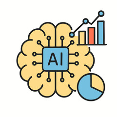 Obraz premium Artificial intelligence concept with brain and charts representing data analysis and machine learning technology