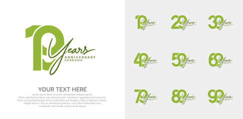 Anniversary logo set vector design, green color for celebration event