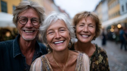 Obraz premium a group of cheerful mature friends taking a selfie