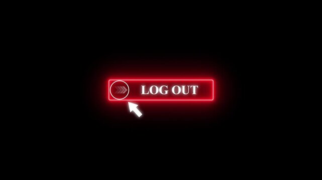 Glowing neon color white text cursor animation pointing towards Log Out button in looping with transparent background.4k video 