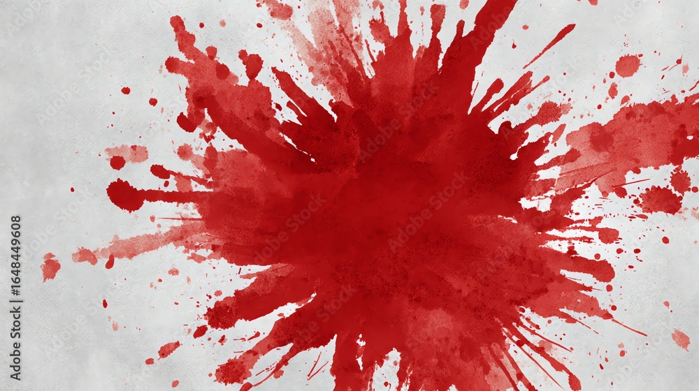 Poster red paint splash on gray background with artistic abstract effect
