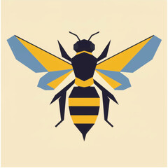 Geometric Bee Illustration: Yellow and Black Stripes, Blue Wings