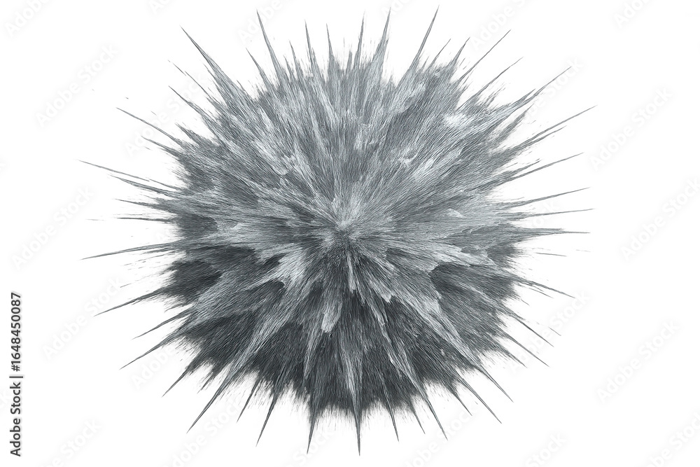 Aufkleber gray sphere exploding with spiky texture on transparent background, creating an abstract and dynamic