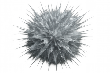 Gray sphere exploding with spiky texture on transparent background, creating an abstract and dynamic visual