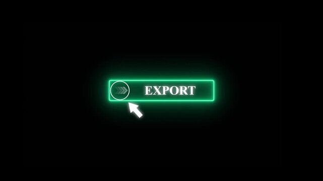Glowing neon color white text cursor animation pointing towards Export button in looping with transparent background.4k video 