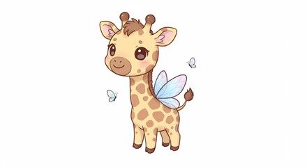 可愛いキリンの妖精 優しい光に包まれて微笑む. AI Generated