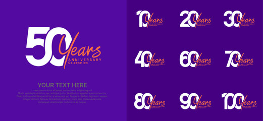 Anniversary logo set vector design, white and orange color for celebration event