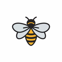 Stylized Bee Illustration: Yellow and Black Stripes, Grey Wings
