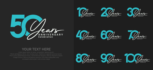 Anniversary logo set vector design, blue and white color for celebration event