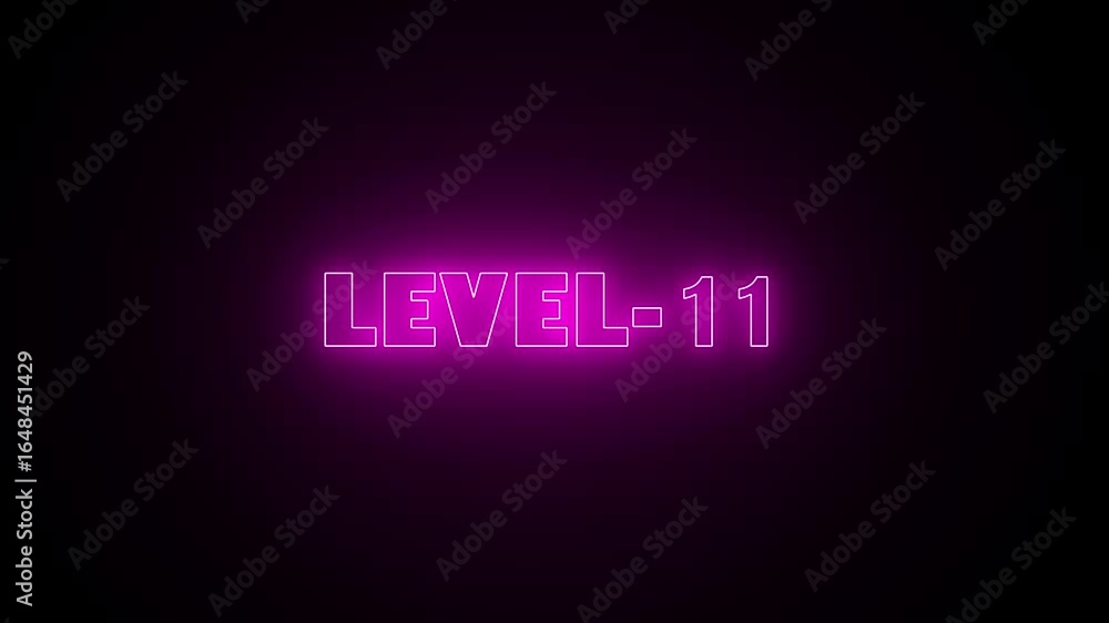 Poster level-11 neon bright text font animation. glowing level-11 text with glitch effects animation. game 