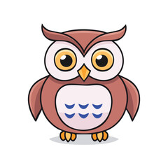 Fototapeta premium Charming cartoon owl illustration with big eyes, brown feathers, and a cute expression.