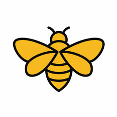 Stylized Yellow Bee with Black Outlines and Extended Wingspan
