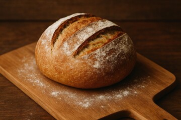 Rustic Sourdough Bread on Wooden Cutting Board