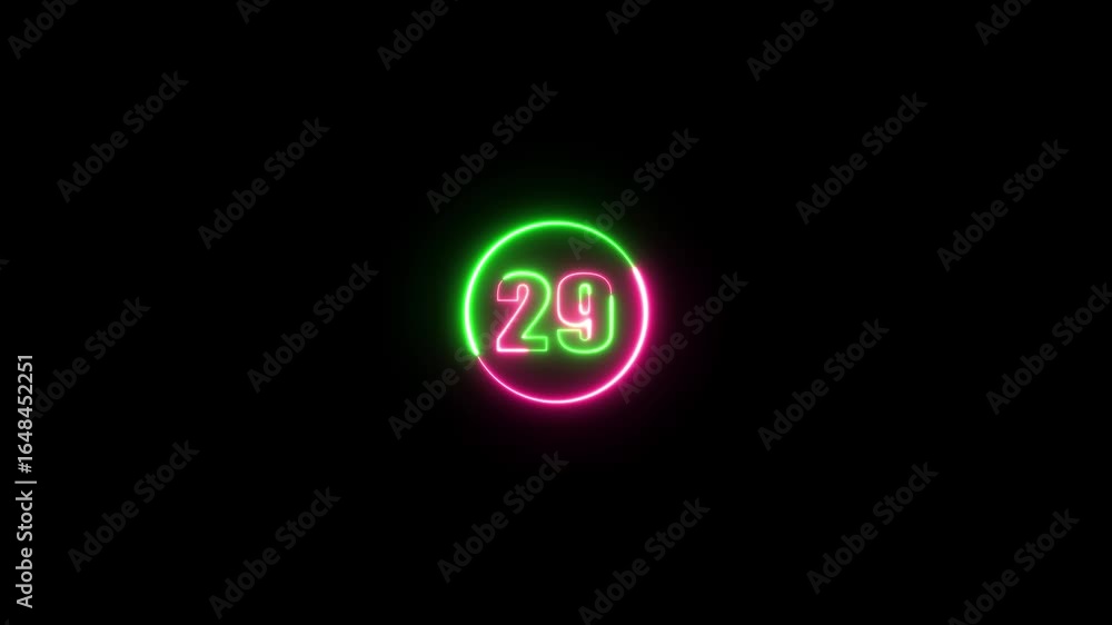 Poster animation of neon number 29. multi color looping trendy glowing neon numeric number. educational mat