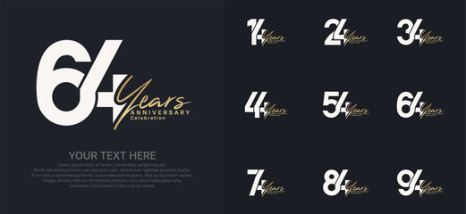 Anniversary logo set vector design, white and gold color for celebration event