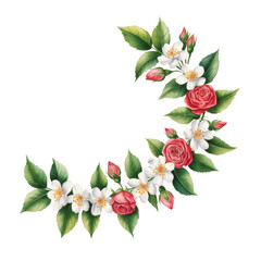 Half-Moon Jasmine and Rose Garland | Elegant Floral Curve for Thai Art, Celebration, and Worship – Transparent PNG
A graceful crescent garland made of jasmine flowers and red roses.