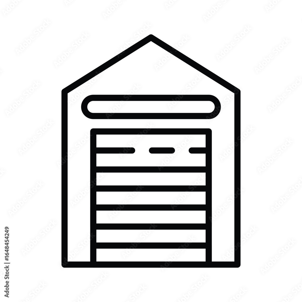 Poster Garage icon a single gabled structure with a multipanel horizontal door design depicted in a minimalist outlined style