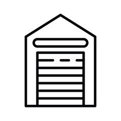 Garage icon a single gabled structure with a multipanel horizontal door design depicted in a minimalist outlined style