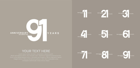 Anniversary logo set vector design, white color for celebration event