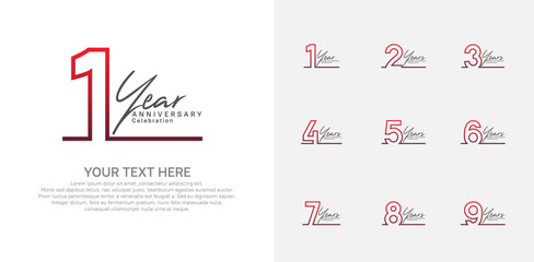 Anniversary logo set vector design, red color for celebration event
