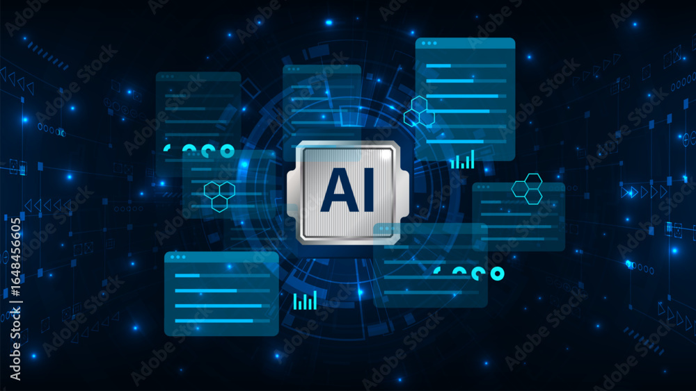 Aufkleber artificial intelligence text effect with cpu microchip digital and technology concept