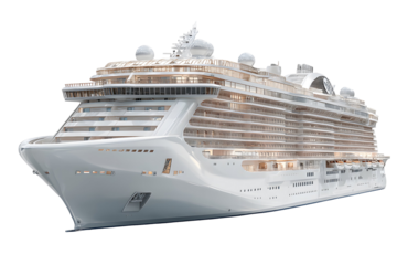 Detailed Rendering of a White Cruise Ship on a transparent background, Modern Design