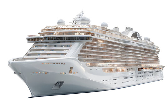 Detailed Rendering of a White Cruise Ship on a transparent background, Modern Design