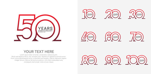 Anniversary logo set vector design, red color for celebration event