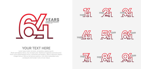 Anniversary logo set vector design, red color for celebration event